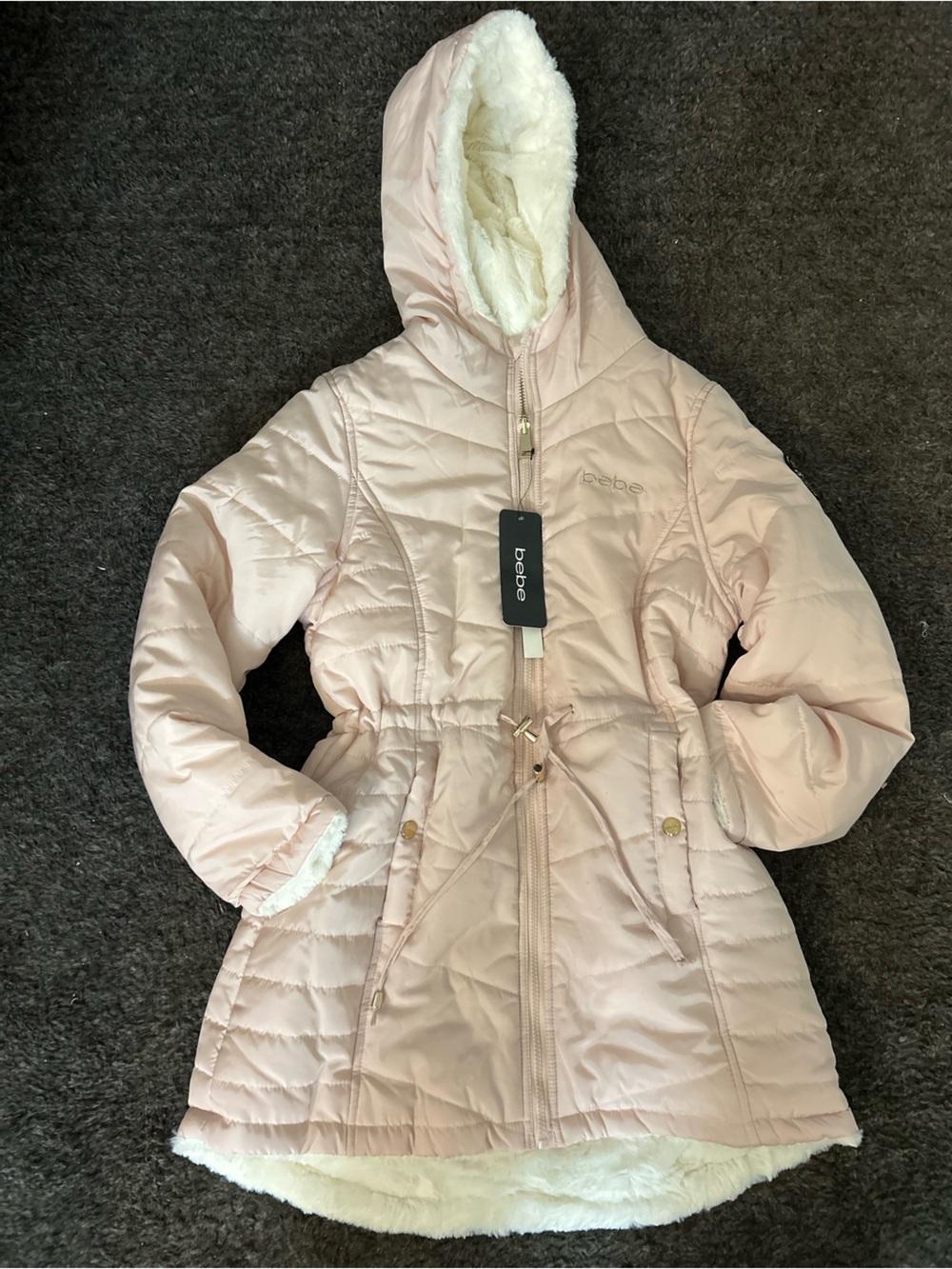 bebe Pale Pink Quilted Hooded Puffer Jacket